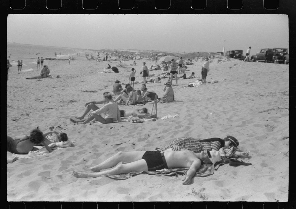 Beach scene at "New Beach," the most popular beach near Provincetown. Regular bus service makes this beach easily available;…