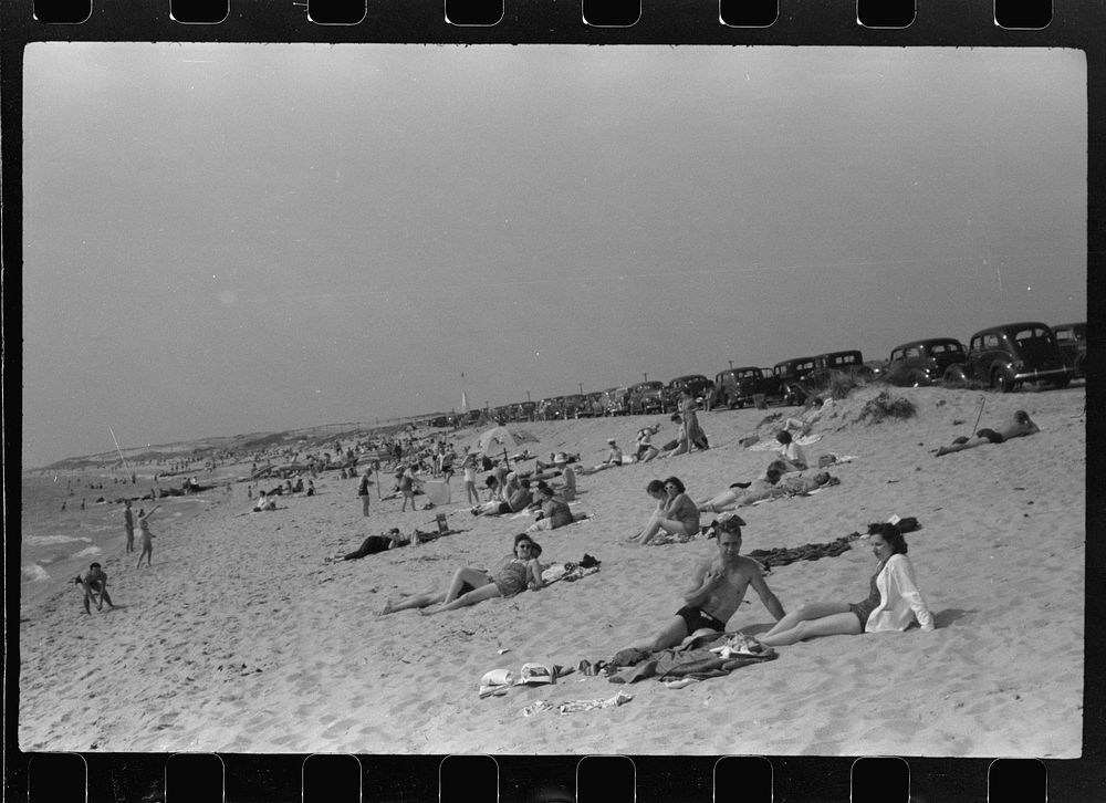 [Untitled photo, possibly related to: Beach scene at "New Beach," the most popular beach near Provincetown. Regular bus…