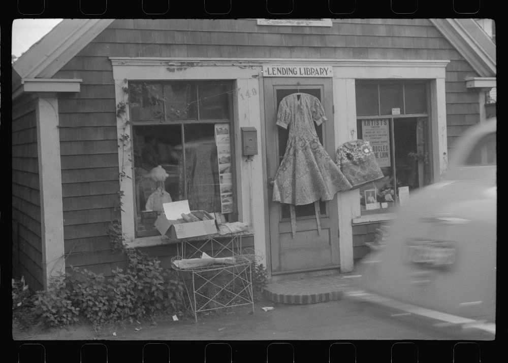 [Untitled photo, possibly related to: Shop front. Note dress on door which is "Provincetown dress," local specialty much…