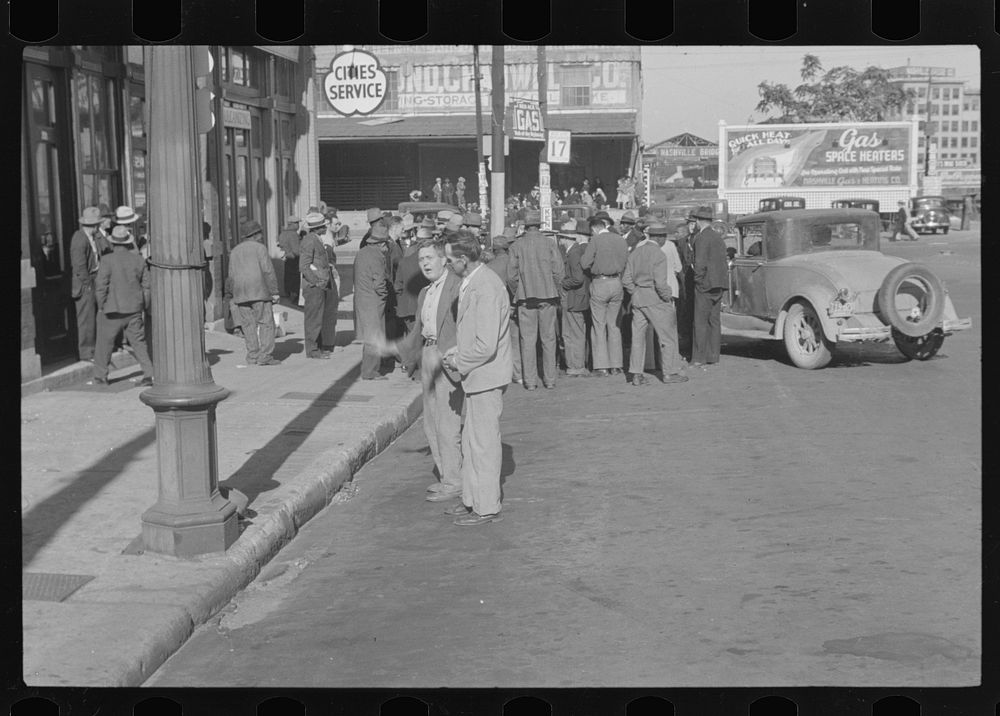 Religion in Nashville, Tennessee. A religious gathering in the street. Sourced from the Library of Congress.