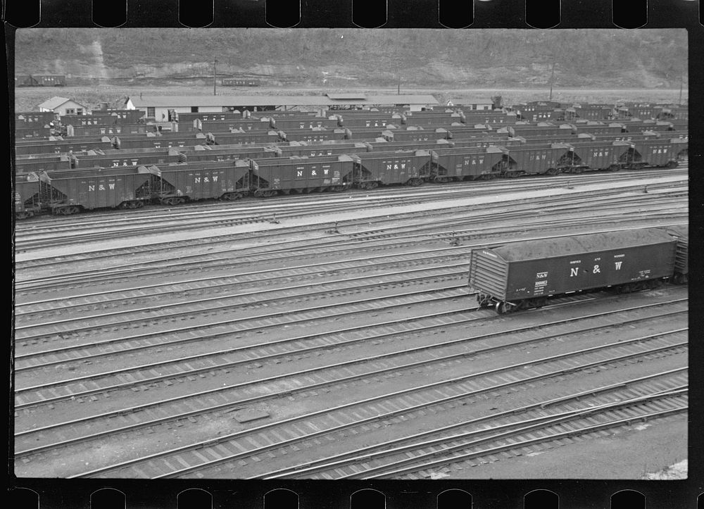 Coal cars in railroad yard at Williamson, West Virginia. Sourced from the Library of Congress.
