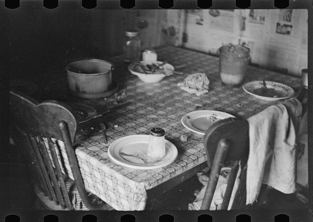 Table in home of destitute Ozark family, Arkansas. Sourced from the Library of Congress.
