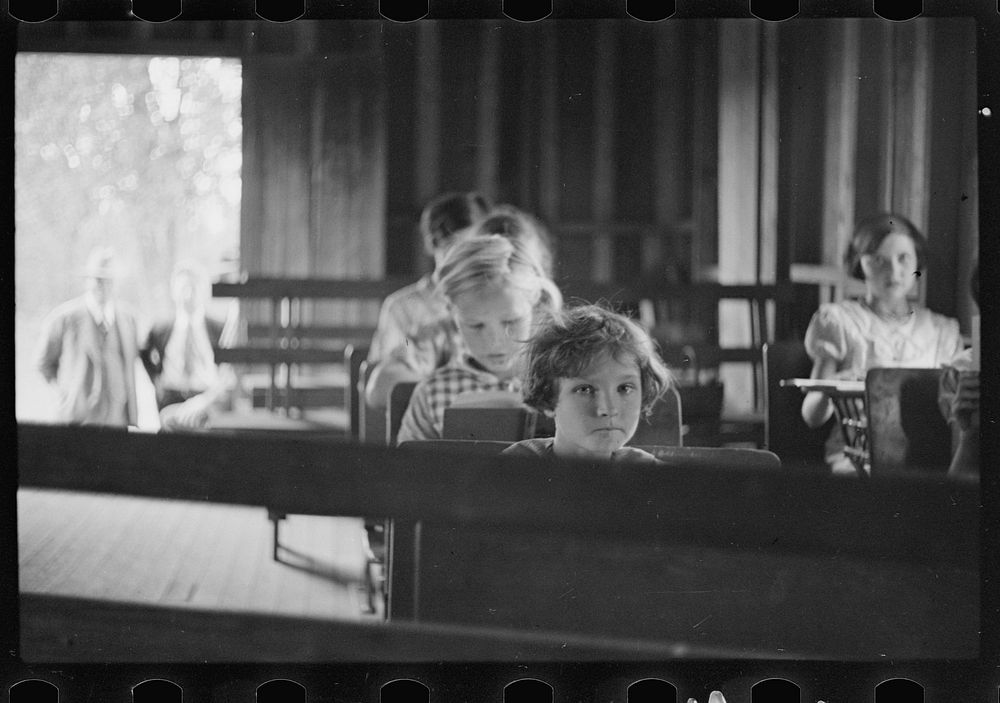 [Untitled photo, possibly related to: Interior of Ozark school, Arkansas]. Sourced from the Library of Congress.