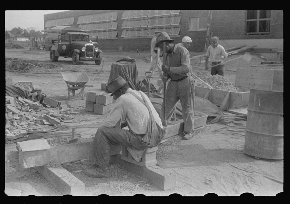 Hightstown, New Jersey. Steps in the preparation of mortar for fresco painting in the Jersey Homesteads school. Sourced from…