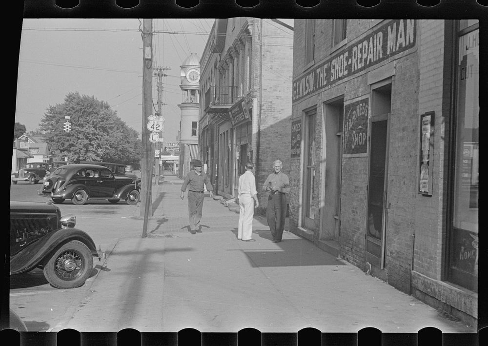 [Untitled photo, possibly related to: Plain City, Ohio. Main street]. Sourced from the Library of Congress.