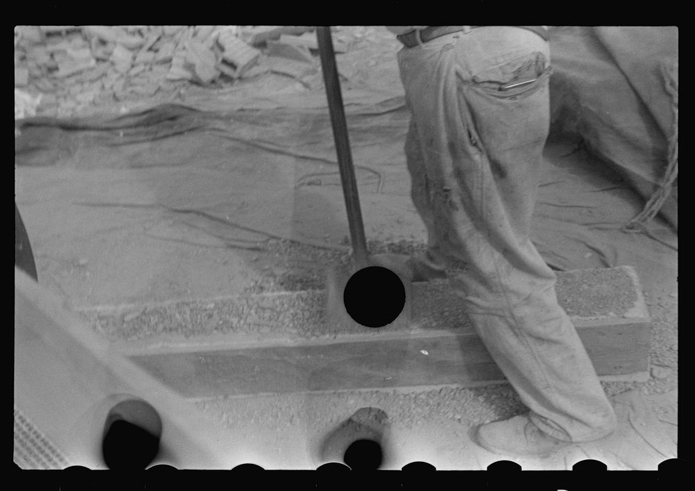 [Untitled photo, possibly related to: Hightstown, New Jersey. Steps in the preparation of mortar for fresco painting in the…