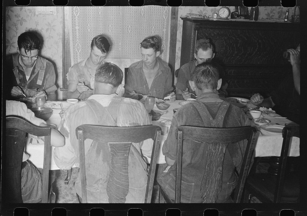 [Untitled photo, possibly related to: Dinner during wheat harvest time, central Ohio]. Sourced from the Library of Congress.