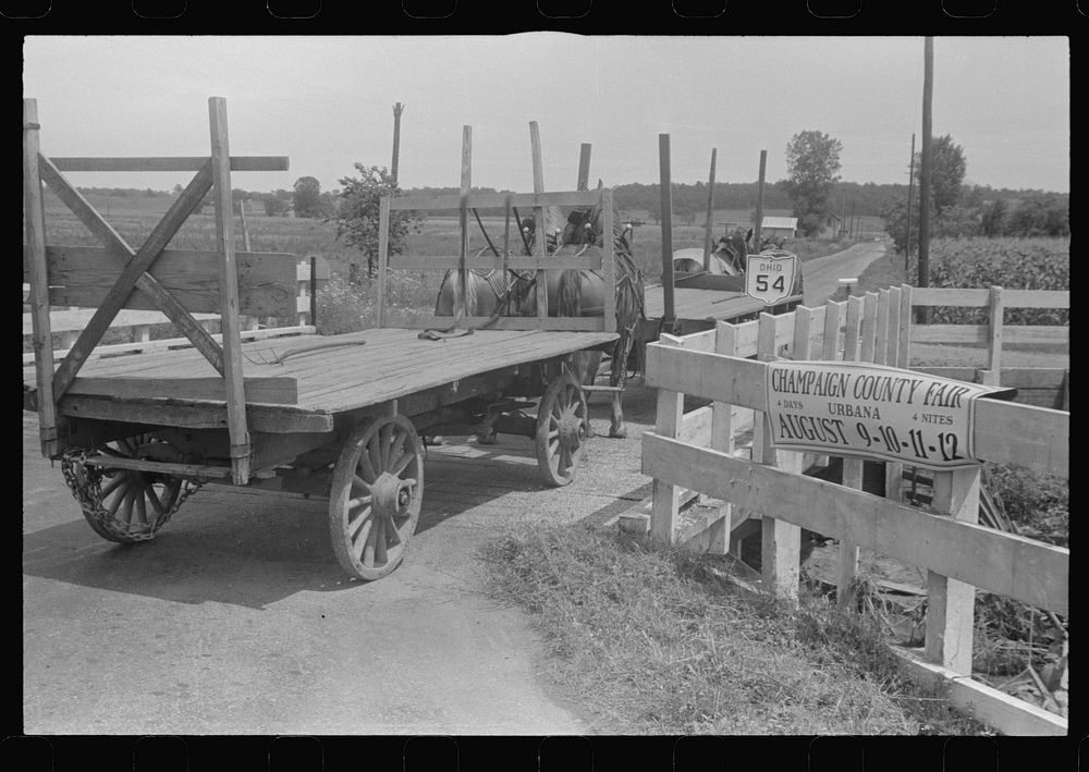 Hayracks on Route 54, Central Ohio. Sourced from the Library of Congress.