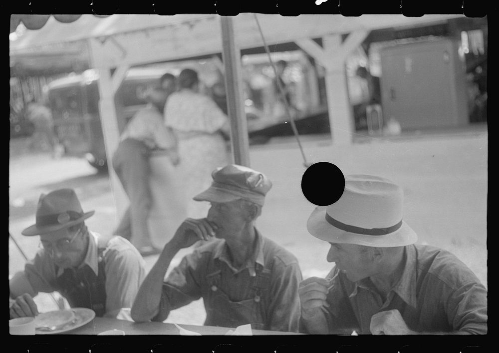 [Untitled photo, possibly related to: Spectators at county fair eating lunch, central Ohio]. Sourced from the Library of…