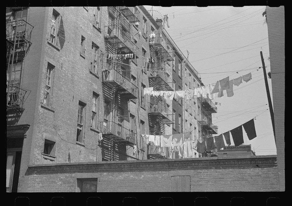New York, New York. 61st Street between 1st and 3rd Avenues. Apartment houses from the rear. Sourced from the Library of…