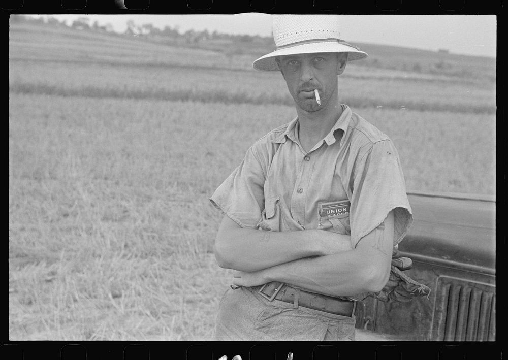 Harvest hand and helper on the Virgil Thaxton farm near Mechanicsburg, Ohio. Sourced from the Library of Congress.