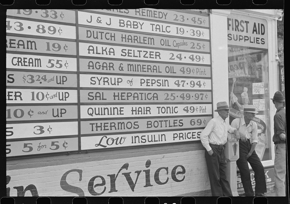 Sign on drugstore, Newark, Ohio. Sourced from the Library of Congress.