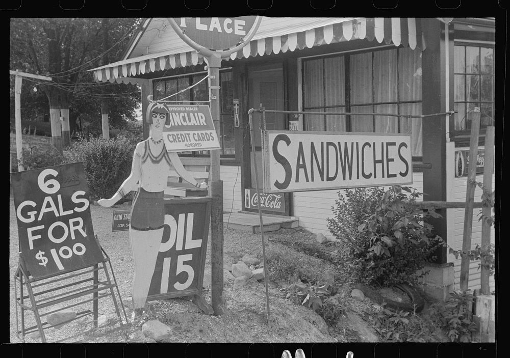 "Roadside inn," central Ohio. The figure of the body was originally distributed to advertise the Neward Indian Mounds.…