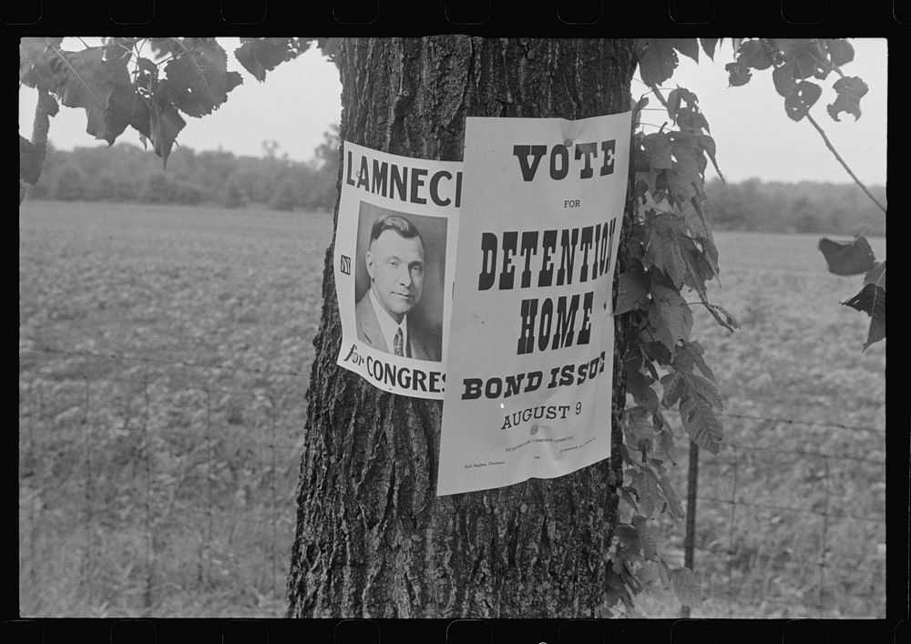 Campaign posters, central Ohio, Route 40 (see general caption). Sourced from the Library of Congress.