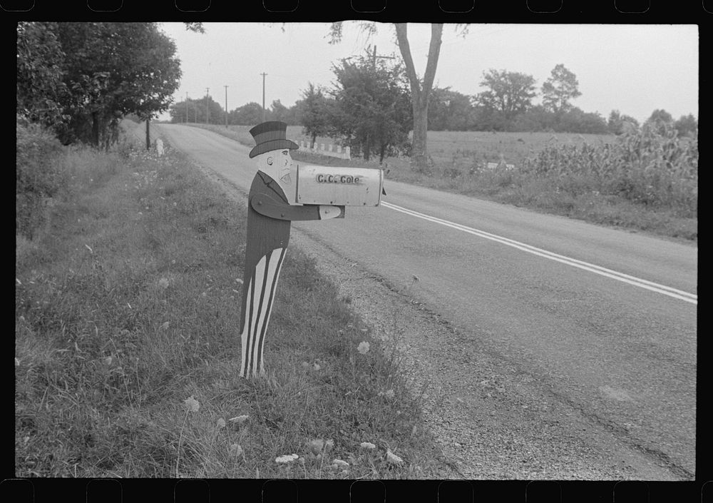 Mailbox on farm in central Ohio (see general caption). Sourced from the Library of Congress.