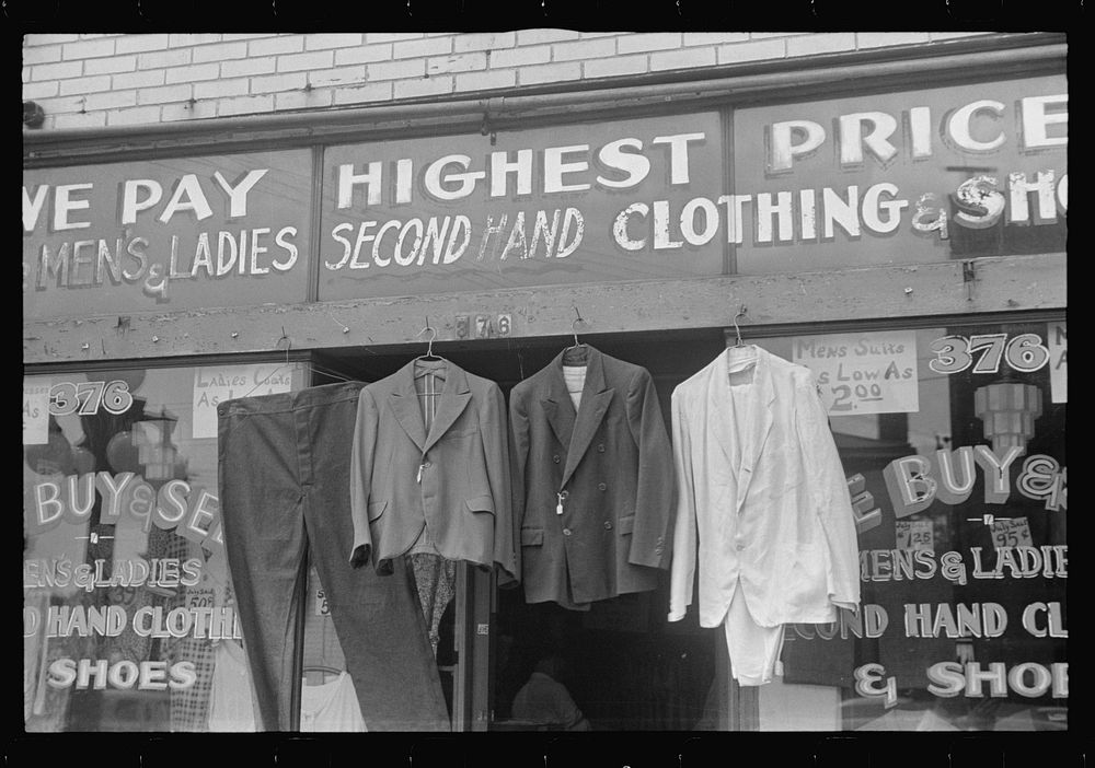 [Untitled photo, possibly related to: Secondhand clothing store, Columbus, Ohio]. Sourced from the Library of Congress.