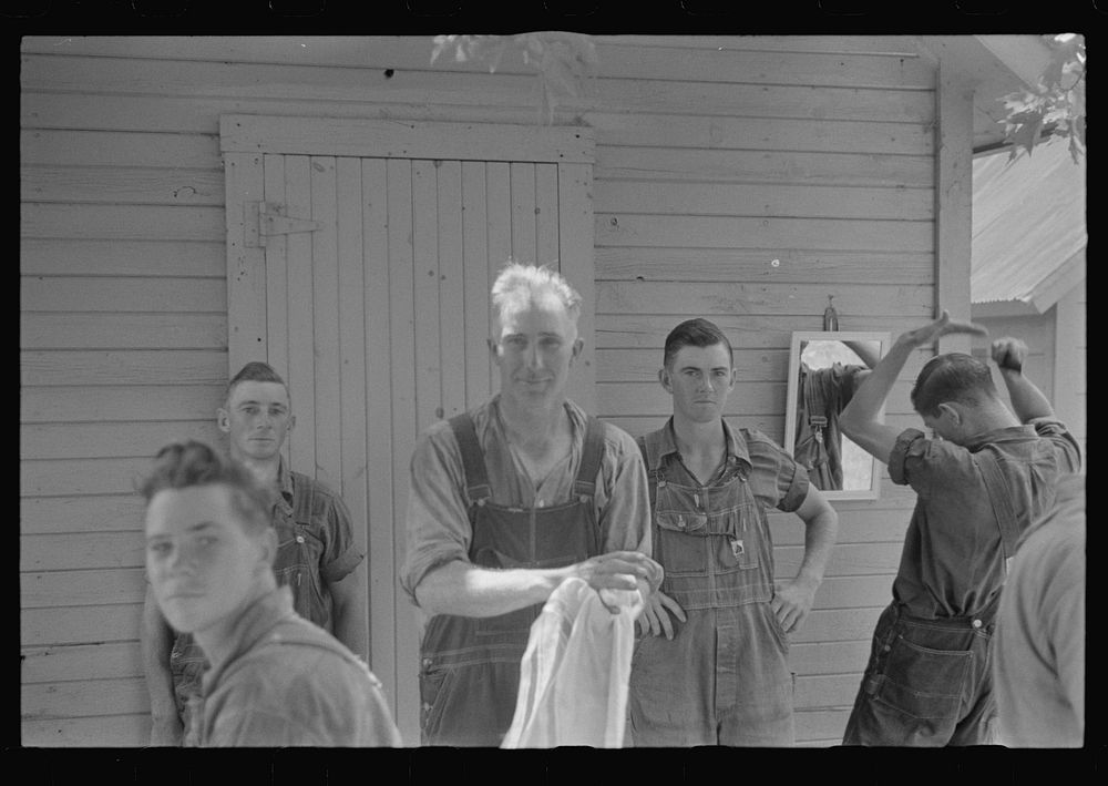 [Untitled photo, possibly related to: Waiting around before dinner during wheat harvest, central Ohio]. Sourced from the…