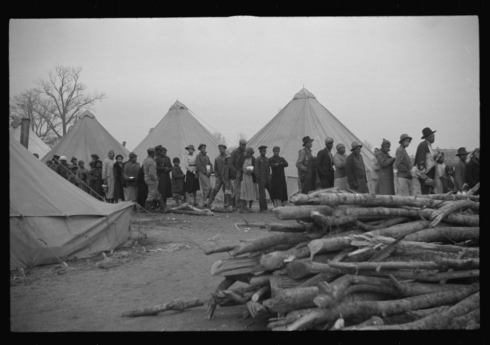[Untitled photo, possibly related to: es in the lineup for food at meal time in the camp for flood refugees, Forrest City…