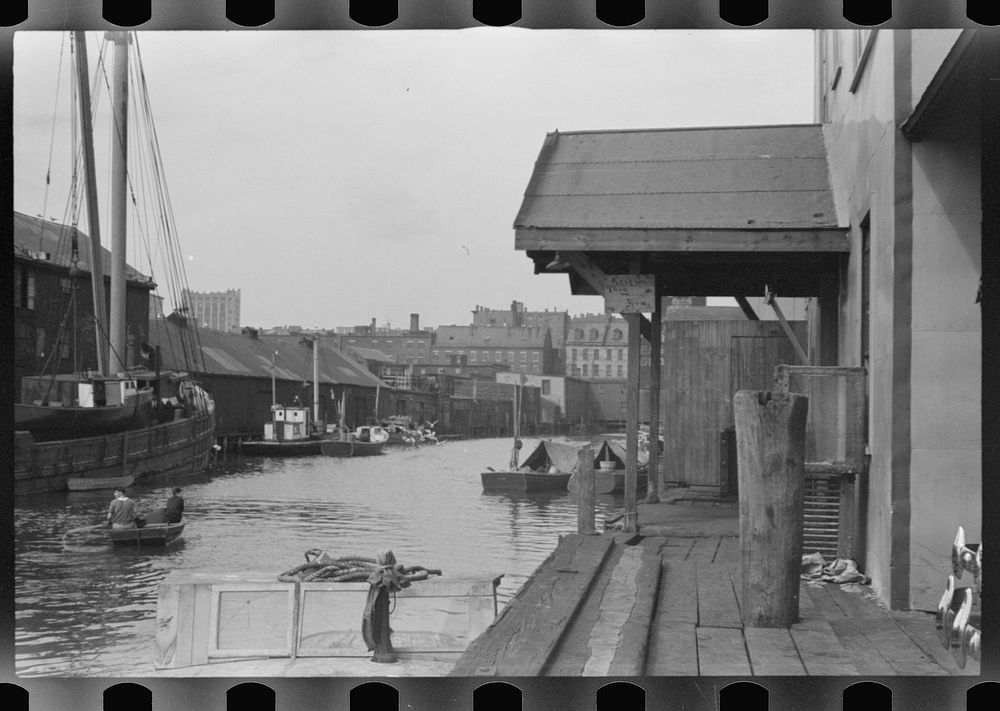 Wharf scene, Portland, Maine. Sourced from the Library of Congress.