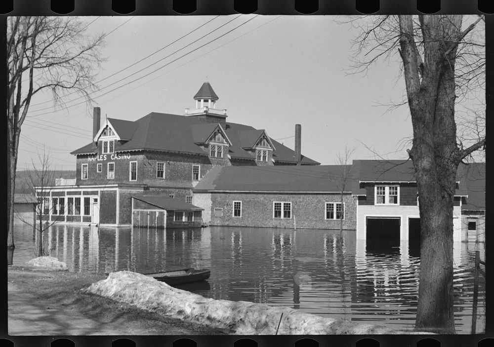 Naples Casino during flood, Sebago Lake, Maine. Sourced from the Library of Congress.