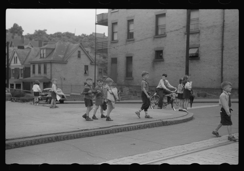 [Untitled photo, possibly related to: Parochial school going home. Pittsburgh, Pennsylvania]. Sourced from the Library of…