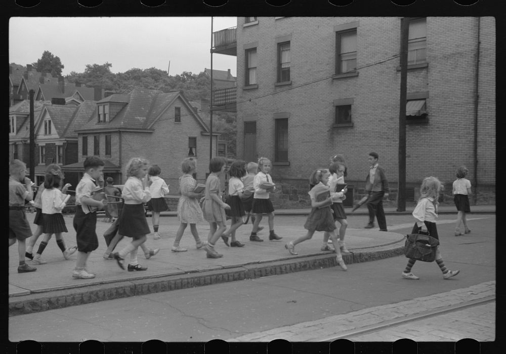 [Untitled photo, possibly related to: Parochial school going home. Pittsburgh, Pennsylvania]. Sourced from the Library of…