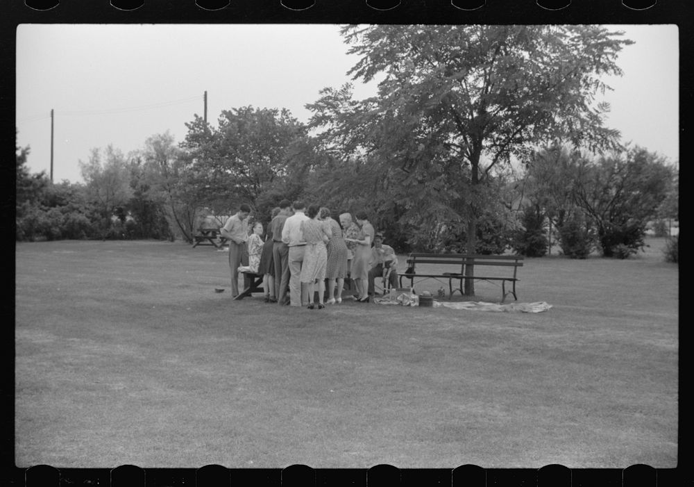 [Untitled photo, possibly related to: Bridge game following Sunday afternoon picnic. Vincennes, Indiana]. Sourced from the…