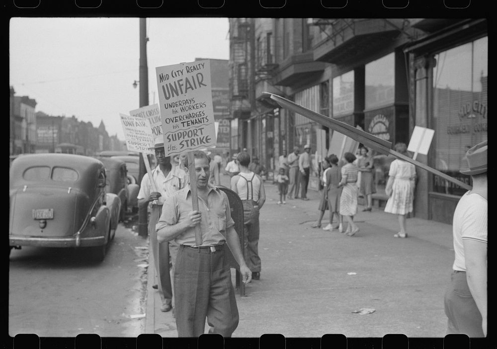 [Untitled photo, possibly related to: Picket line at Mid-City Realty Company, South Chicago, Illinois]. Sourced from the…
