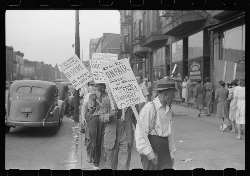 [Untitled photo, possibly related to: Picket line at Mid-City Realty Company, South Chicago, Illinois]. Sourced from the…