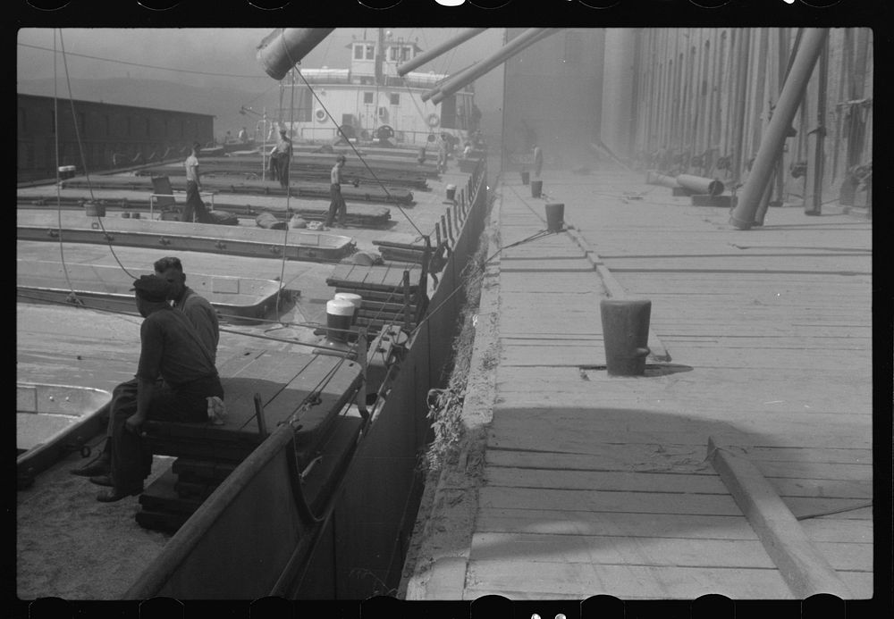 [Untitled photo, possibly related to: Loading grain boat. Superior, Wisconsin]. Sourced from the Library of Congress.