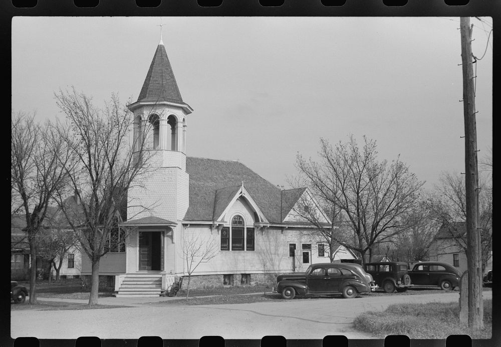 Church during Sunday morning services. Michigan, North Dakota. Sourced from the Library of Congress.