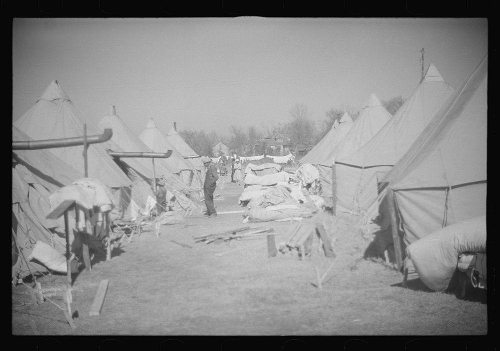 Flood refugee encampment at Forrest City, Arkansas. Sourced from the Library of Congress.