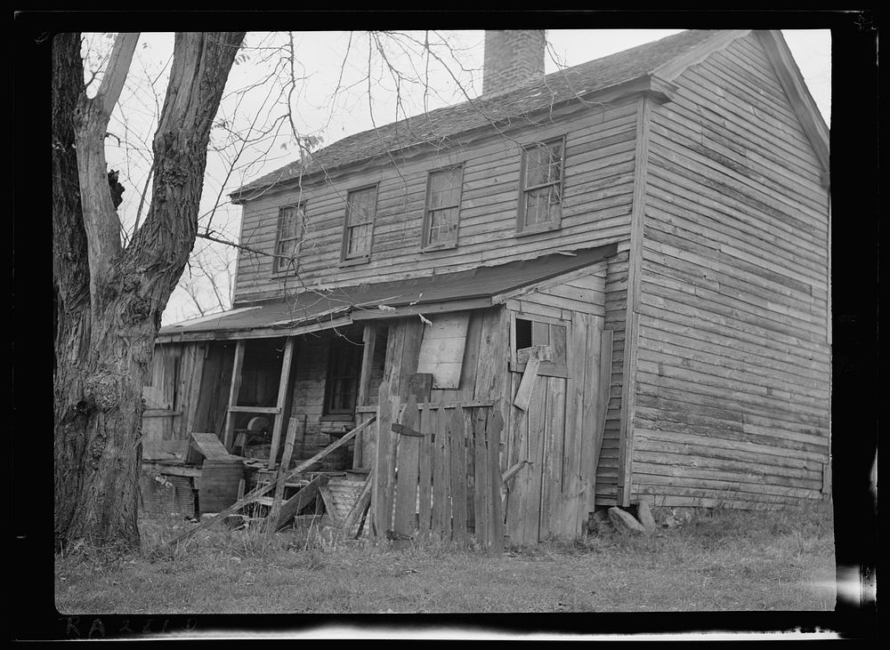 Old farmhouse on Snowden Estate, recently purchased by Resettlement Administration. Maryland. Sourced from the Library of…