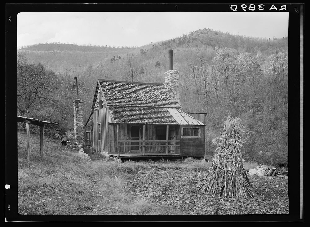 Home of a mountain family who will be resettled on new land. Shenandoah National Park, Virginia. Sourced from the Library of…