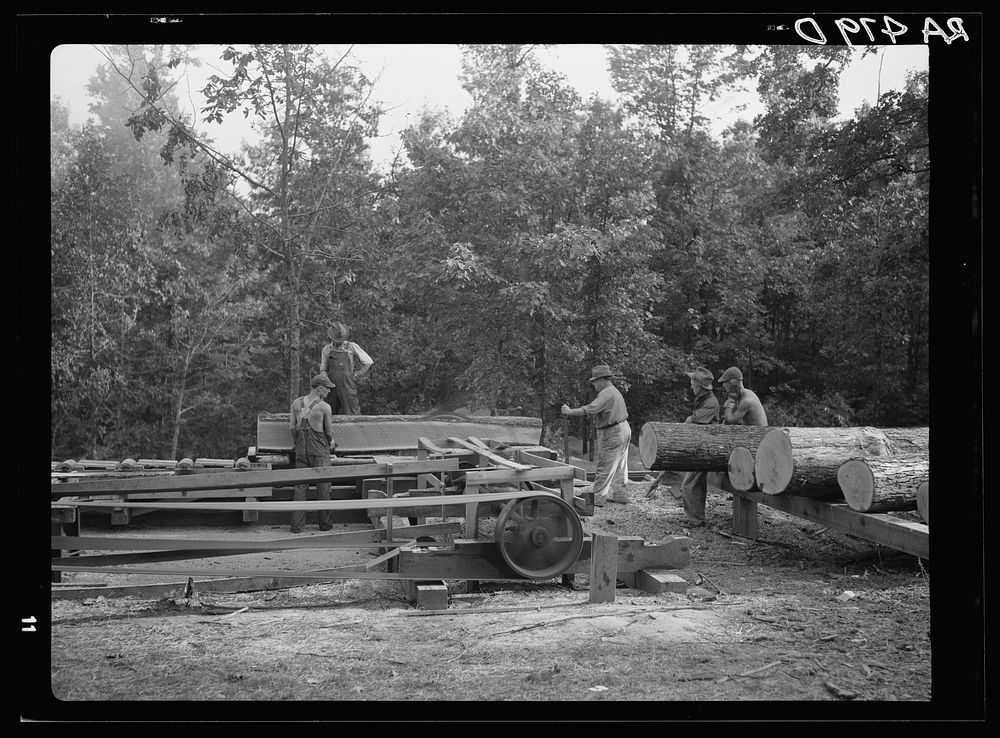 Sawmill. New houses are built with timber cut on the project. Skyline Farms, Alabama. Sourced from the Library of Congress.