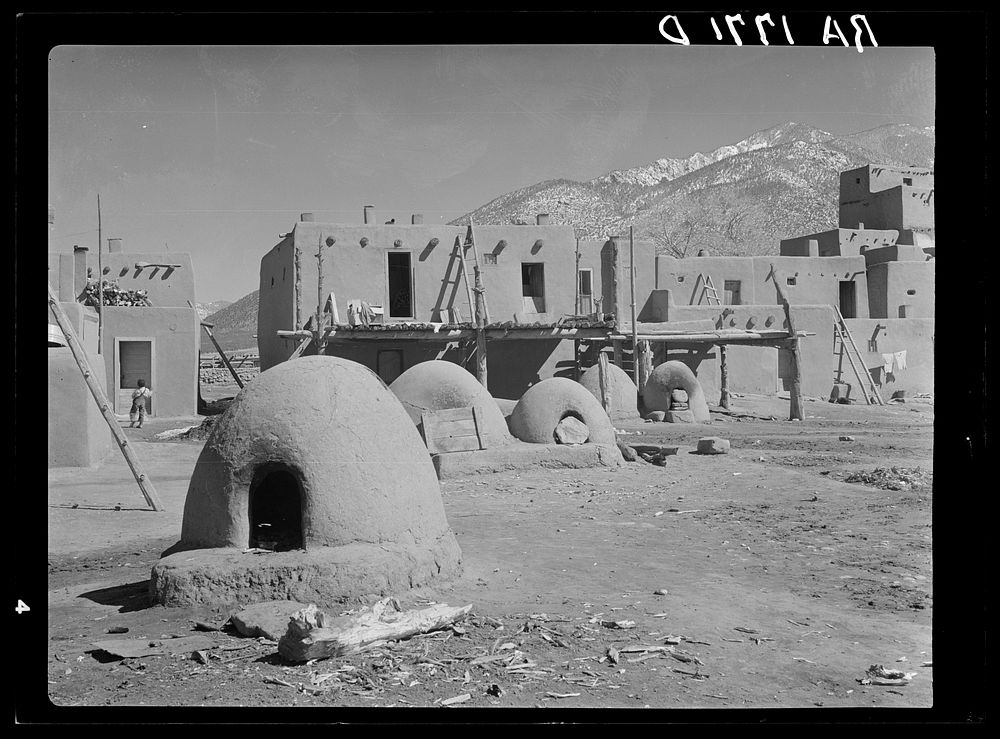 Ovens used for cooking and baking at Taos Pueblo, New Mexico. Sourced from the Library of Congress.