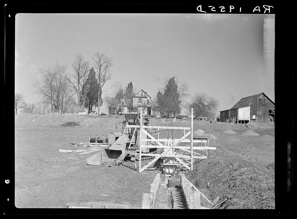 Beginnings of dam at lake site. Berwyn, Maryland. Sourced from the Library of Congress.