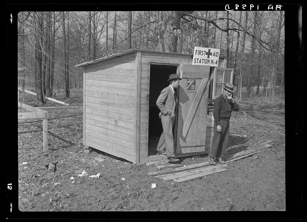One of the first aid stations at Berwyn, Maryland. Sourced from the Library of Congress.