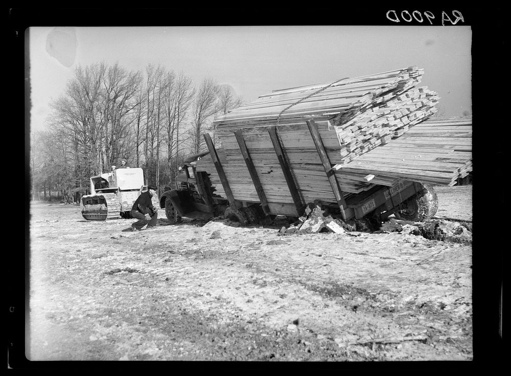 Winter weather and poor roads delay the progress at the Berwyn project, Maryland. Sourced from the Library of Congress.