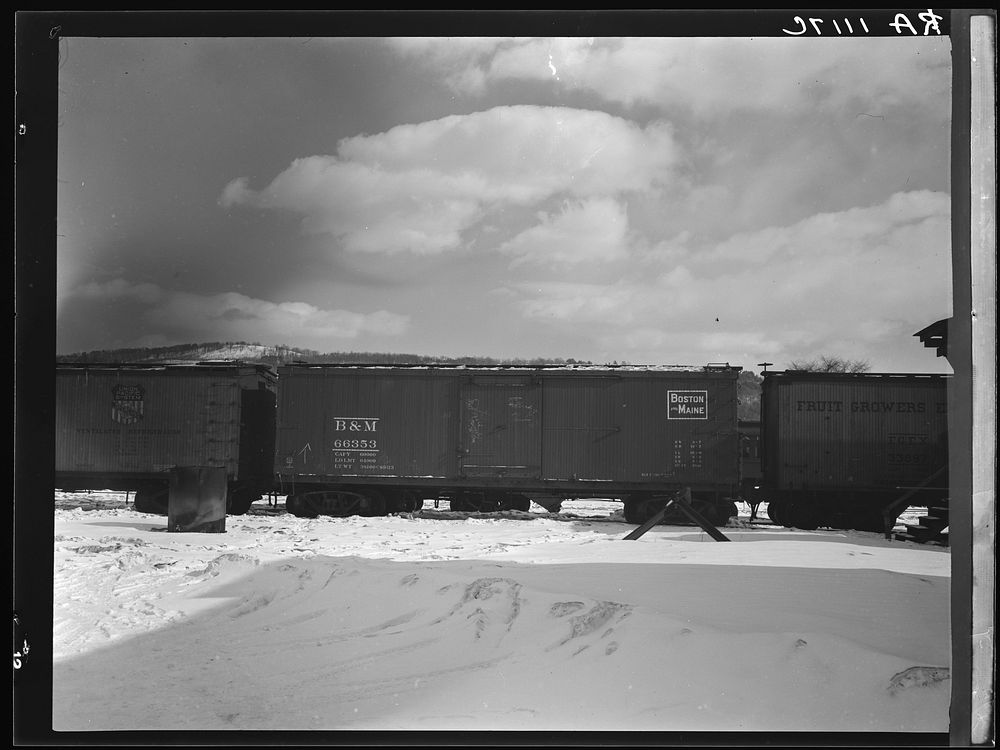Freightcars in yards of farmers' cooperative. White River Junction, Vermont. Sourced from the Library of Congress.