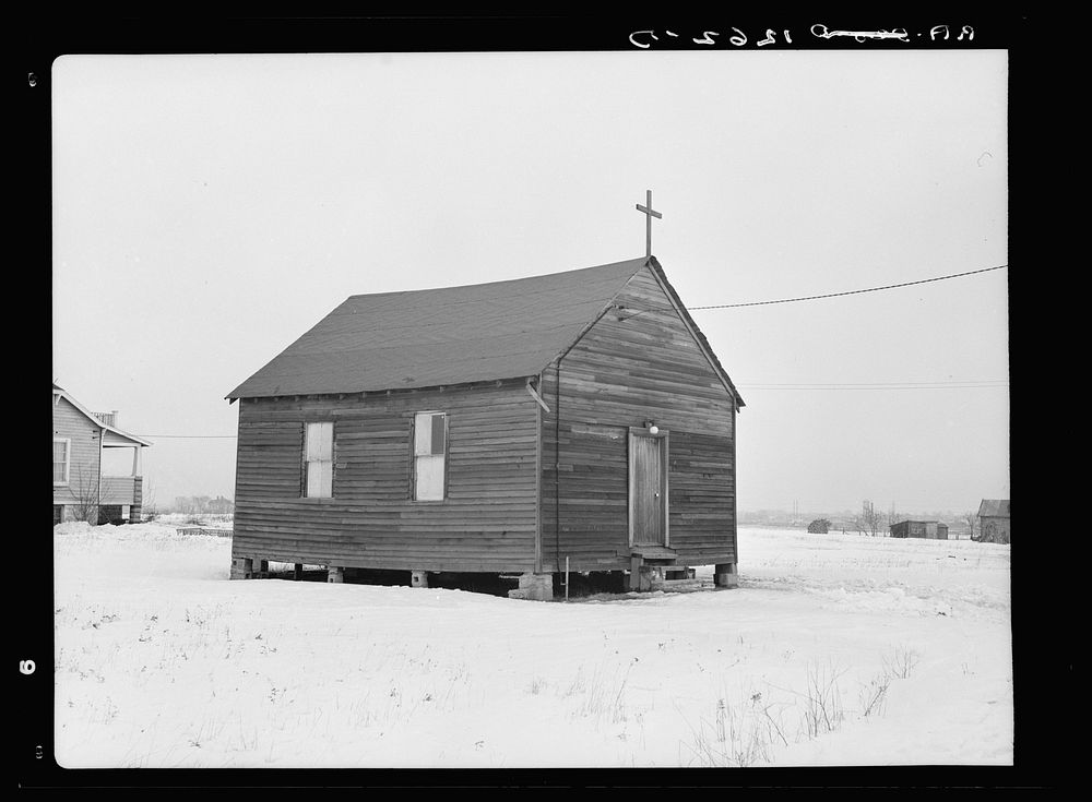 Wooden church in  section near Lincoln Highway near Franklin Township, New Jersey. Bound Brook, New Jersey. Sourced from the…