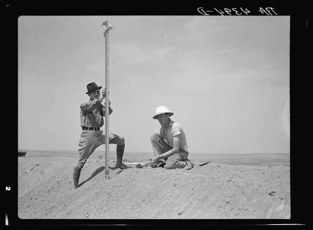 Surveyors on a stock water dam. Dawes County, Nebraska. Sourced from the Library of Congress.