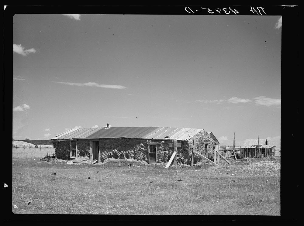 Sod house homestead on submarginal land purchased by United States Resettlement Administration. Pennington County, South…