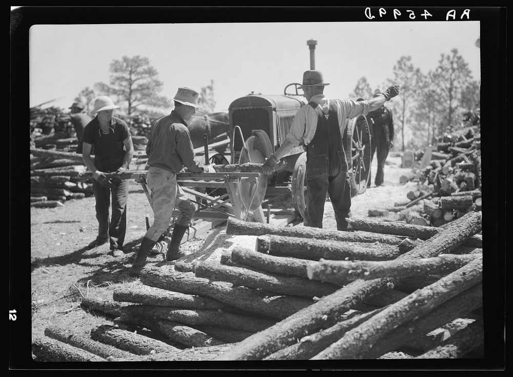 Cutting fence posts. Pine Ridge, Nebraska. Sourced from the Library of Congress.