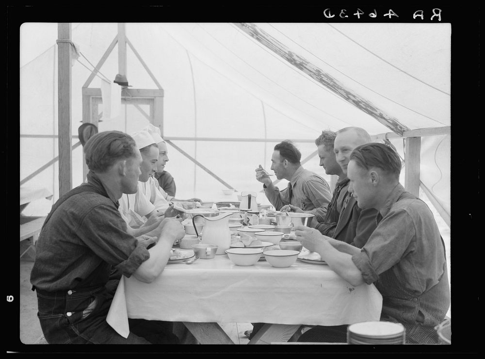 Lunch in workcamp. Oneida County grazing project, Idaho. Sourced from the Library of Congress.