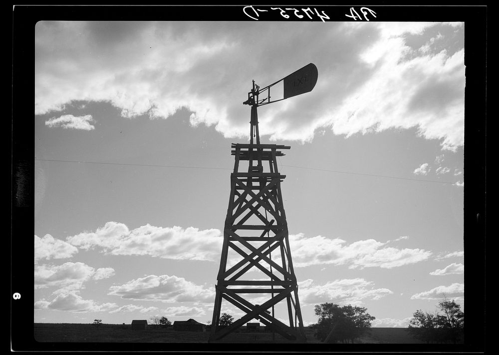A broken-down windmill on a ranch bought by Resettlement Administration as a part of the Central Oregon grazing project. The…