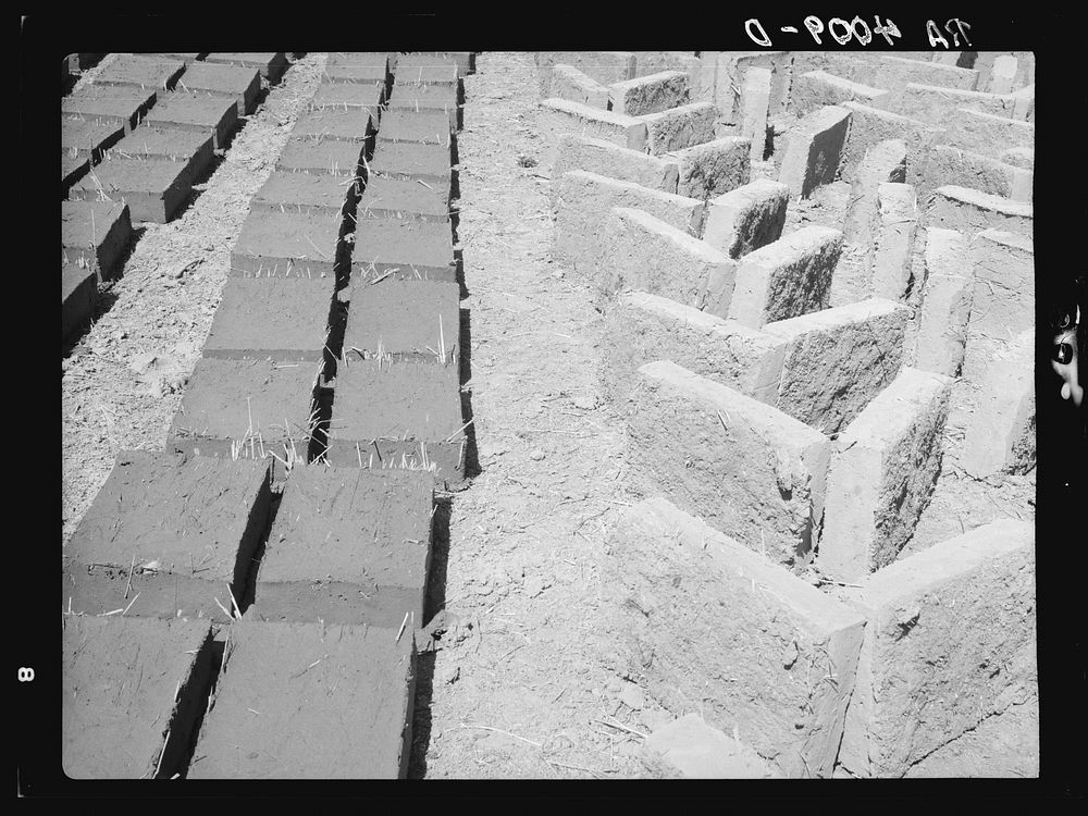 Adobe bricks drying in the sun. Bernalillo County, New Mexico. Sourced from the Library of Congress.