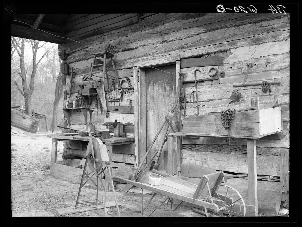 Tool shed converted from old log house on Watson homestead. Cuivre River recreational project near Troy, Missouri. Sourced…