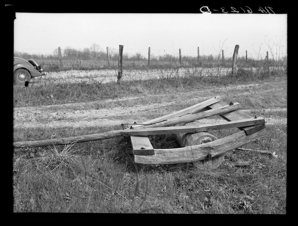 Handmade roller at farm. Cuivre River recreational demonstration project near Troy, Missouri. Sourced from the Library of…