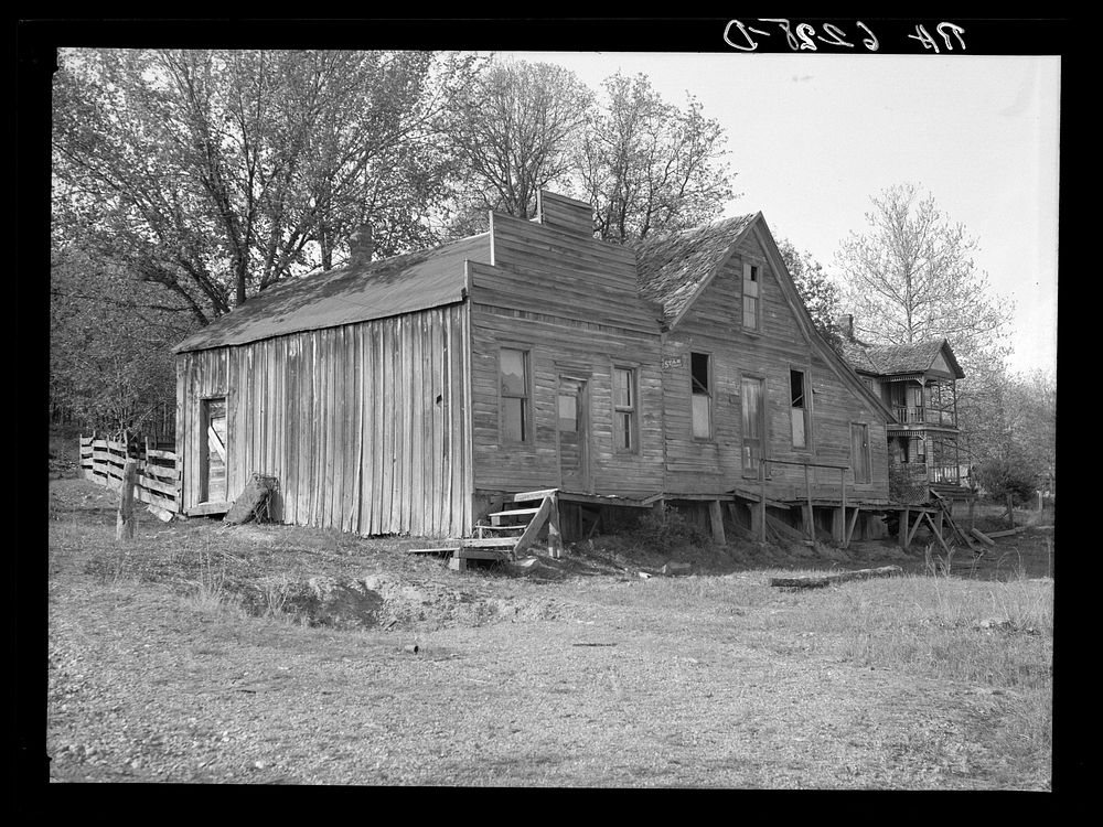 Old store and post office built when a timber industry flourished at Stone Hill, Missouri. Sourced from the Library of…